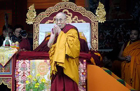 Tibetan spiritual leader Dalai during a religious discourse at Thubchog Gatsel Ling Monastery Bomdila in West Kameng district of Arunachal Pradesh on Tuesday. | PTI