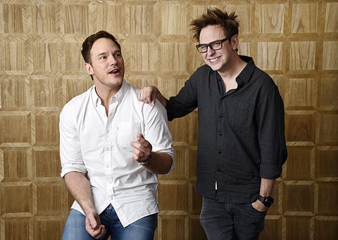 Chris Pratt, left, a cast member in 'Guardians of the Galaxy Vol. 2,' and the film's writer/director James Gunn pose together at the London West Hollywood Hotel in West Hollywood, Calif. (File|AP)
