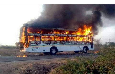A private bus travelling from Bengaluru to Gadag caught fire near Koppal. (Photo | EPS)