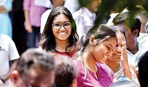 Students file out of the NEET exam centre for All India Pre Medical test at Jubilee hills public school on Sunday. | (R Satish Babu | EPS)