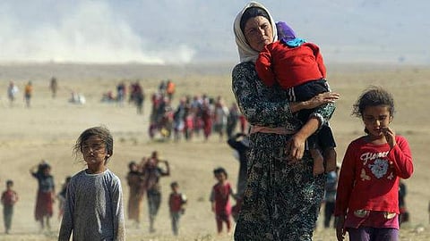 Yazidis fleeing ISIS violence in Sinjar. (Photo|Associated Press)