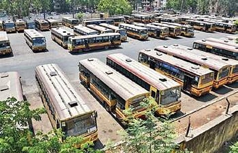 Busses parked at the Anna Nagar West Depo in Chennai on Monday | P JAWAHAR