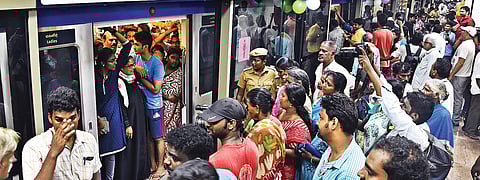 Passengers enjoy a ride in the newly opened Metro|Ashwin Prasath