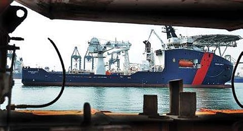 Australian Border Force vessel ‘Ocean Shield’ after it reached Chennai Port on Thursday, on its first visit to the country | D SAMPATHKUMAR