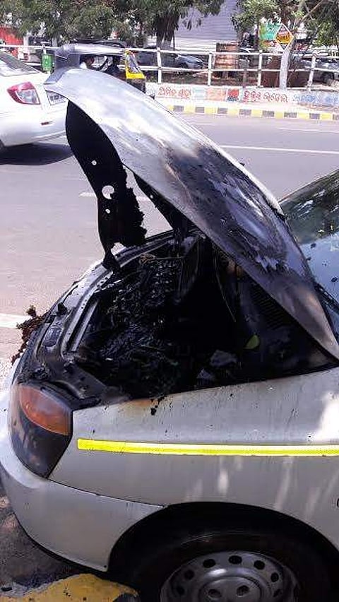 Car damaged in fire at Sacivalaya Marg in Bhubaneswar on Saturday| EPS
