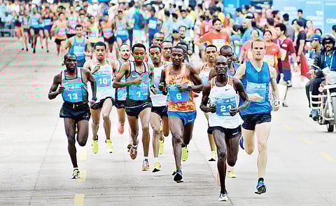 Participants during the 10th edition of the World TCS 10K Run in Bengaluru on Sunday | Pushkar V