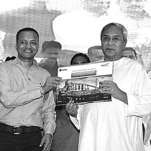 Chief Minister Naveen Patnaik and JSPL chairman naveen Jindal after inauguration of the integrated steel plant at Angul on Saturday | Express