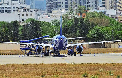 An Indigo aircraft suffered damage to one of its wings when it hit an aerobridge while being marshalled to the parking spot at Sanganer airport in Jaipur on Saturday. | PTI