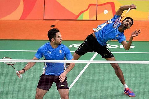 Men’s doubles pair Manu Attri and B Sumeeth Reddy (R)(File | PTI)