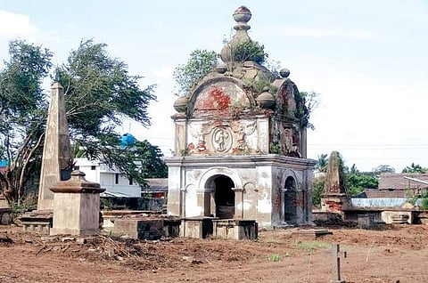 The main tomb of Karikop Cemetery, which is now in tatters, in Nagapattinam