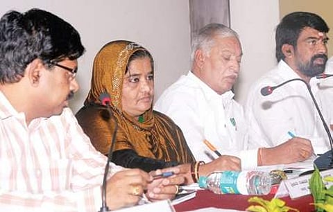 ZP CEO P Shivashankar, ZP president Nayeema Sultana at the KDP meeting on Tuesday | Express