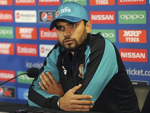 Bangladesh captain Mashrafe Mortaza attends a press conference ahead of their ICC Champions Trophy semifinal match between Bangladesh and India at Edgbaston in Birmingham. | AP