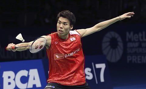 Japan's Kazumasa Sakai plays against India's H.S. Prannoy during their men's singles semi final match at Indonesia Open badminton championship in Jakarta, Indonesia. | AP
