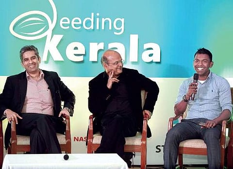 Varun Chandra, CEO of Corporate360, speaking at the panel discussion held as part of ‘Seeding Kerala’ organised by Kerala Startup Mission at Rajagiri School of Engineering and Technology
