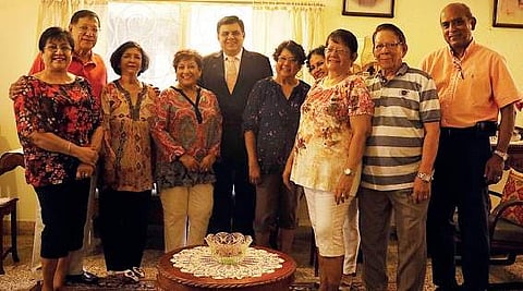 Barry O’Brien with the family members of Adrian (Jackie) D’Cruz at Fort Kochi