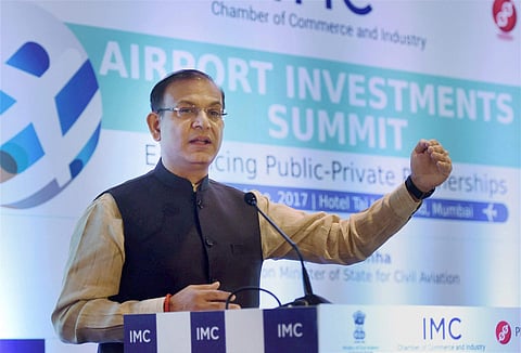 Union Civil Aviation Minister Jayant Sinha addressing at the Airport Investment Summit in Mumbai on Tuesday. | PTI
