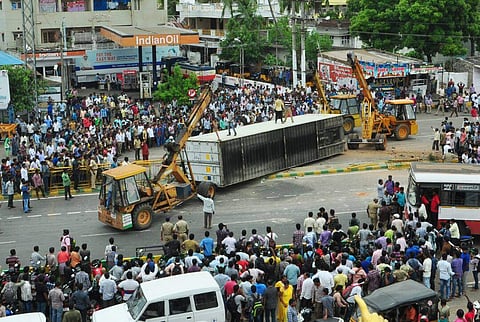 According to sources, the lorry hit a high-tension electric line after its brakes failed. | Express Photo Service