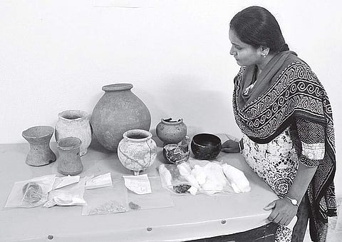 Artifacts found in two previous excavations carried out by the Department of Archeology and Museums at Palamakula and Narmetta villages | Sathya Keerthi