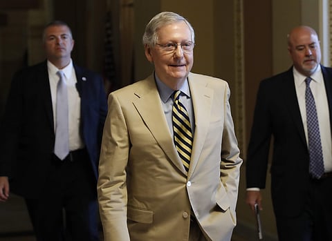 Senate Majority Leader Mitch McConnell of Ky. walks from his office on Capitol Hill in Washington. (Photo | AP)