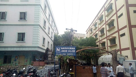 Inter students of Narayana Junior College damaged property as they were not allowed an outing by the authorities. (Vinay Madapu | EPS)