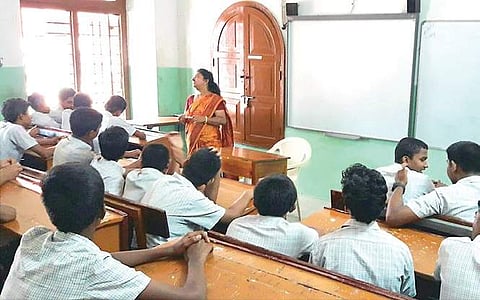 A class in progress at the Govt Model Boys HSS at Thycaud