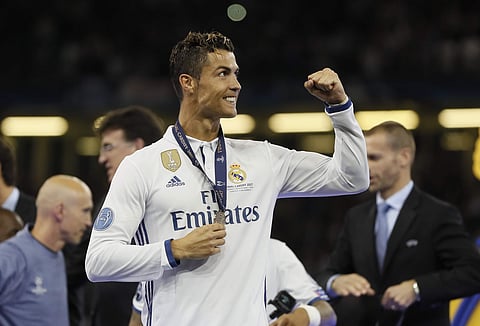 Real Madrid's Cristiano Ronaldo celebrates at the end of the Champions League soccer final between Juventus and Real Madrid at the Millennium Stadium in Cardiff. | AP