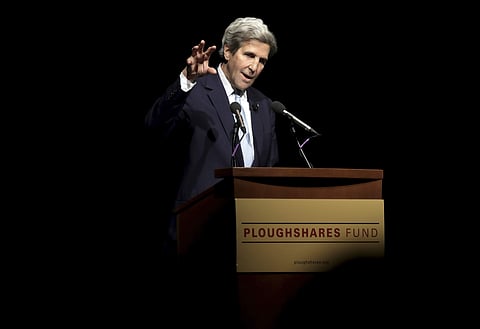 Former Secretary of State John Kerry speaks before the Ploughshares Fund Chain Reaction Gala at Fort Mason in San Francisco, Calif., Monday, June 5, 2017. | AP