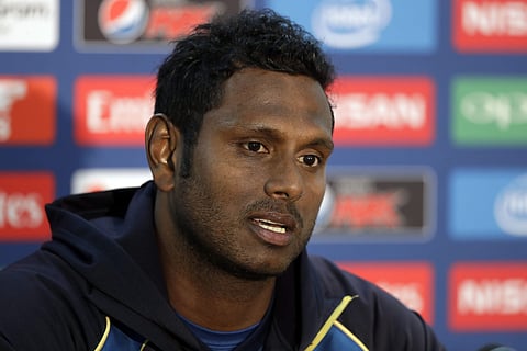 Sri Lanka's captain Angelo Mathews speaks during a press conference at the Oval cricket ground in London. | AP