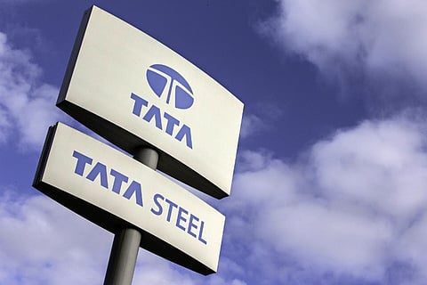 A signboard at the Tata Steel plant. (File photo | AFP)