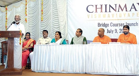 BJP President Kummanam Rajasekharan speaking at the launch of Chinmaya Vishwavidyapeeth University for Sanskrit and Indic Traditions on Sunday | Express