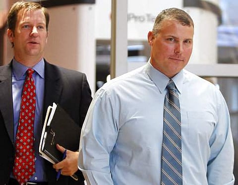 former CIA contractor Raymond Davis, right, and his attorney William Frankfurt arrive at the Douglas County Courthouse in Castle Rock, Colo., for a court hearing on a felony assault charges. Pakistan intelligence and security officials Sunday, July 2, 201