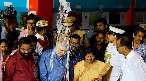 Governor P Sathasivam viewing a fish tank at the National Fish Farmers’ Day celebrations organised by the Fisheries Department in Thiruvananthapuram on Monday | Express