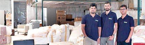 Vineet Kumar, Rahul Varma and Durai Govardhan at the warehouse near HSR Layout