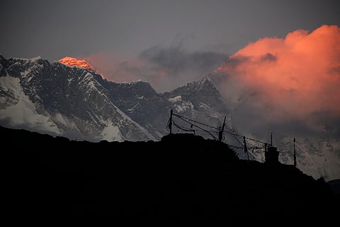 Sun sets on Mount Everest, as seen from Pangboche, Nepal. (File Photo | AP)