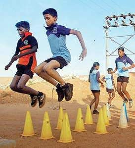 Young athletic aspirants of the Pudukkottai district during a practice session at Kavinadu Youth Sports Club in Pudukkottai town | Express