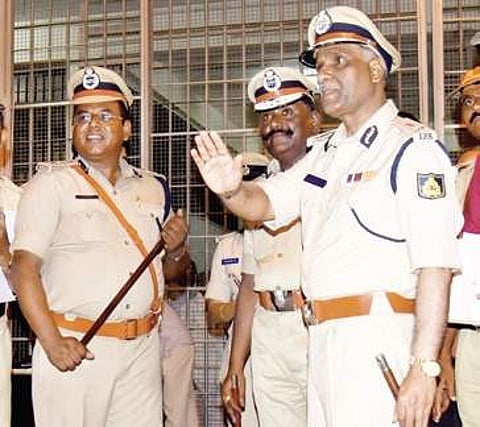 DGP H N Sathyanarayana Rao (right) with Jail Superintendent Krishna Kumar (left) during an earlier visit | express