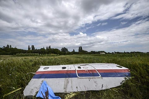 A piece of the wreckage of the Malaysia Airlines flight MH17 is pictured in a field near the village of Grabove, in the region of Donetsk on July 20, 2014. (AFP)