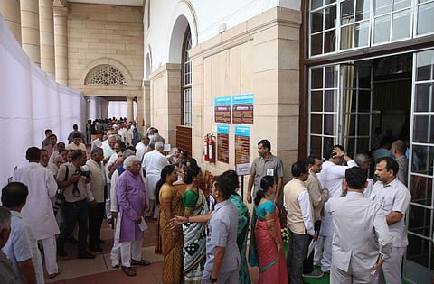 Parliamentrians queued up to cast their vote for the Presidential election. (Shekhar Yadav | EPS)