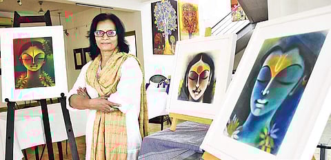 Manisha Raju with her paintingsAshwin Prasath
