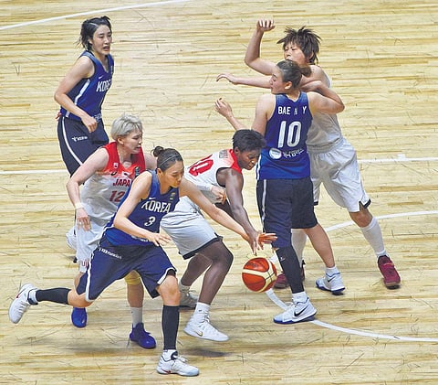 Action between Japan and Korea during FIBA Women's Asia Cup in Bengaluru on Monday | JITHENDRA M