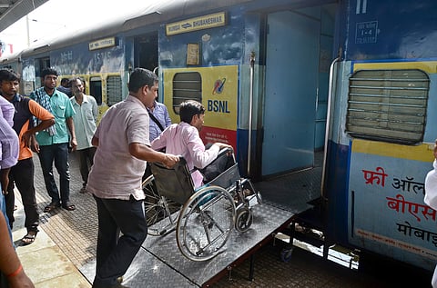A demonstration being conducted at Bhubaneswar railway station on Friday | Express