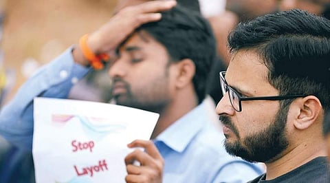 Representative Image: IT employees gathered at Freedom Park to protest mass layoff. | Pushkar V