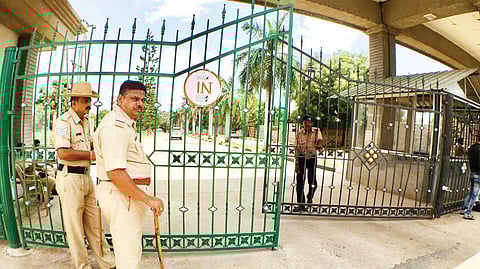 Security has been beefed up at Eagleton Golf Resort on the outskirts of Bengaluru where the Gujarat Congress MLAs are put up | Pushkar V