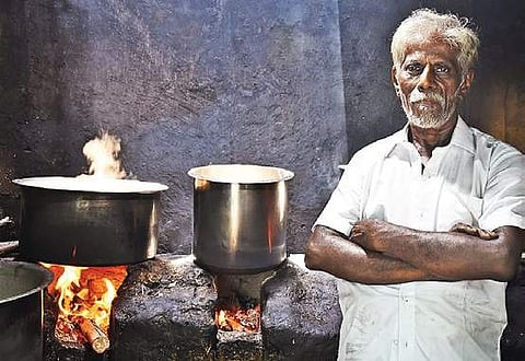R Rajendran in his open kitchen