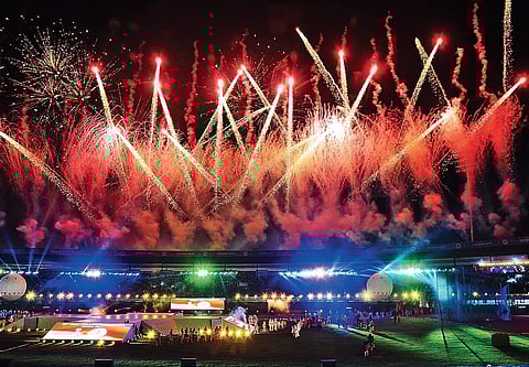 Fireworks light up Kalinga Stadium during the opening ceremony of the Asian Athletics Championships in Bhubaneswar on Wednesday | Shamim Qureshy