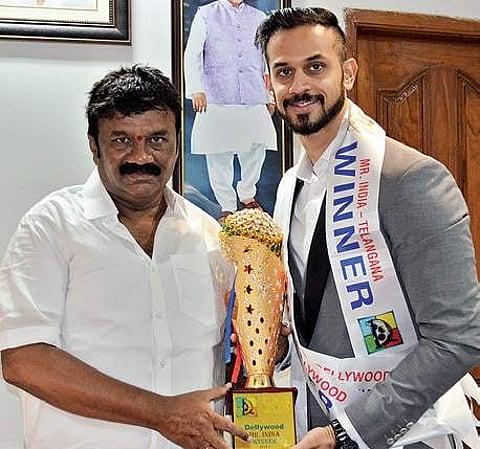 Aksya Neelakantam with Minister for Cinematography, Talasani Srinivas Yadav