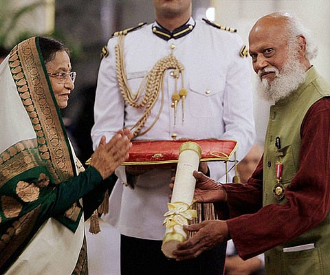 Jatin Das with former President Pratibha Patel | File phto by PTI