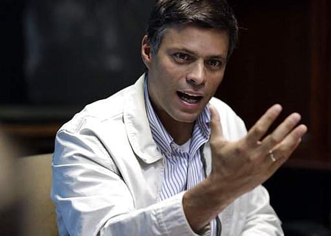 Opposition leader Leopoldo Lopez speaks during a press conference in Caracas, Venezuela. Venezuela's Supreme Court says Lopez has been transferred to house arrest. (File Photo | AP)