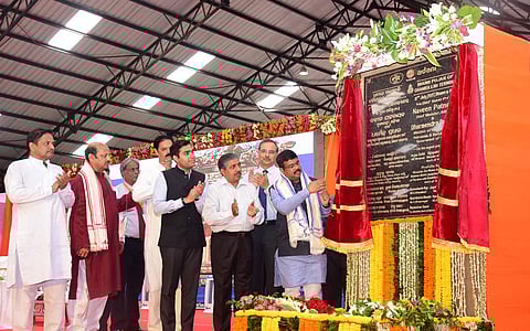 Union Minister of State for Petroleum and Natural Gas Dharmendra Pradhan laying foundation stone for 5 MTPA LNG terminal at Dhamra in Odisha on Saturday. | Express Photo Service