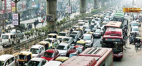 File picture of a monstrous traffic jam in New Delhi adding to the air pollution.